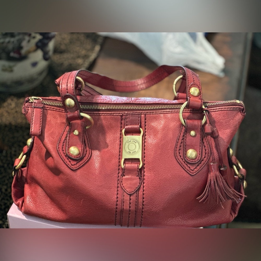 The Sak 100% Leather  Over The Shoulder Purse Hand Bag Red Center Zipper